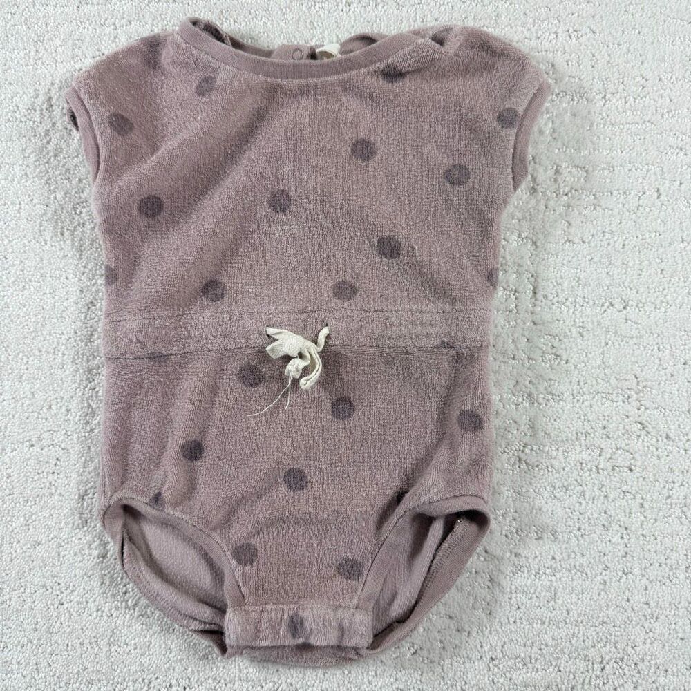 Quincy Mae Terrycloth Purple Polka Dot Romper - US 3-6 Months